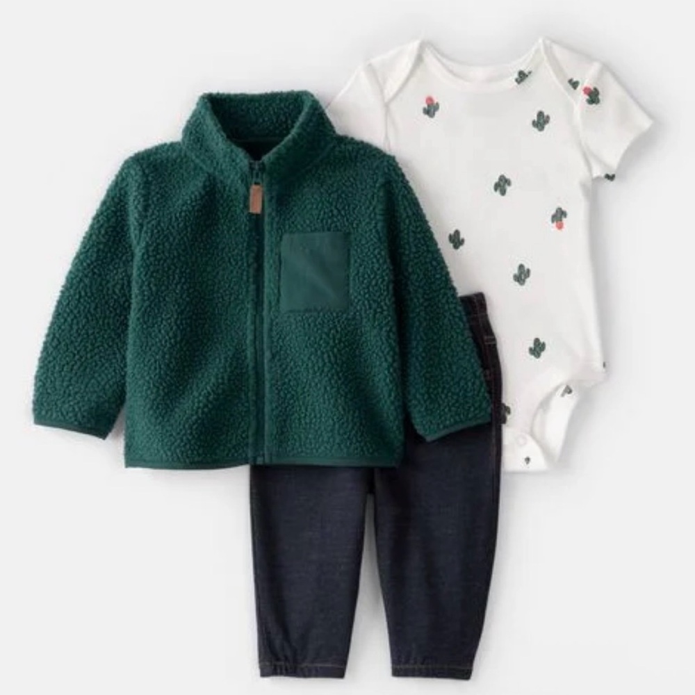 Carter’s Baby Boy 3-Piece Cactus Fleece Zip-Up Jacket Outfit Set 24months